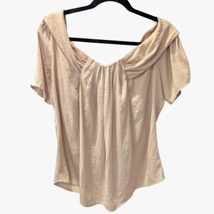 Current Air Womens Beige Leopard Print Drape Neck Short Sleeve Blouse Top Size S